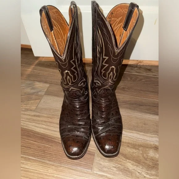 Lucchese Brown Boots Full OSTRICH QUILL Exotic Cowboy Western
